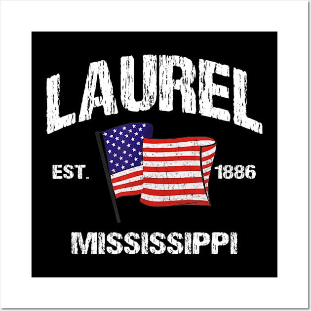 Laurel Mississippi MS USA Stars & Stripes Vintage Style Wall Art by crowominousnigerian 